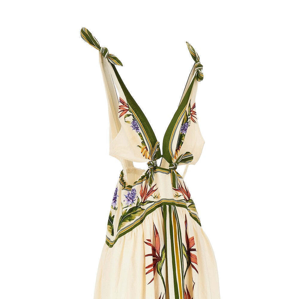 Farm Rio Tropical Scarf Print Linen-Blend Dress - Picture 2 of 3